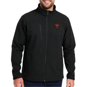 Tesla Jacket Windbreaker Mens Large Full Zip Fleece lined Black Logo Embroidered